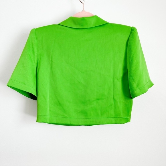 NWT Wayf lime green Roxbury Satin Crop Button-Up Shirt sz XS - Picture 7 of 7